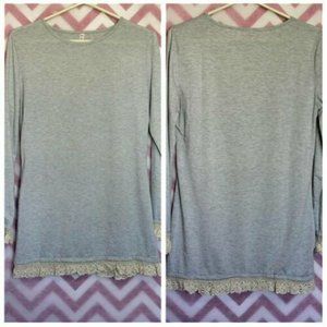 Gray Long Sleeve with Lace Hem Size M